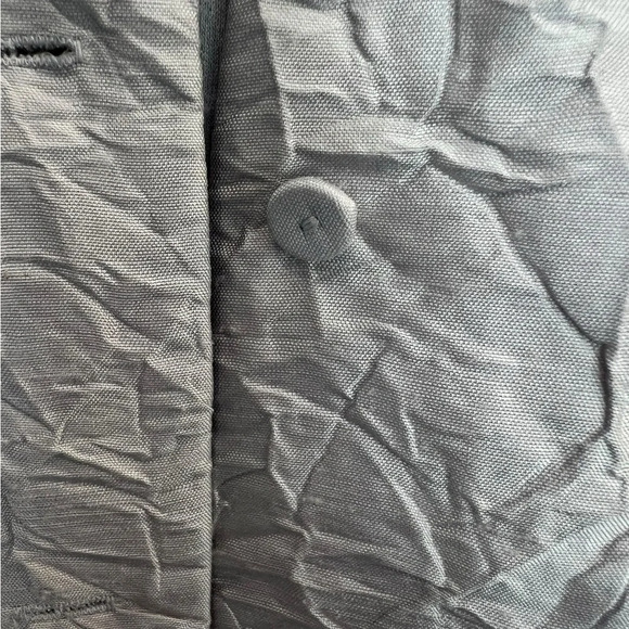 Eileen Fisher Crinkle Texture 100% Silk Button Jacket & Tank Top Set Silver Sz S - Picture 4 of 13